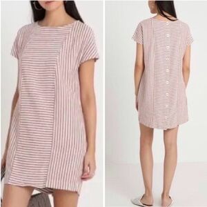 MADEWELL Button Back Striped Mini Shift Dress Linen Blend Orchid Small